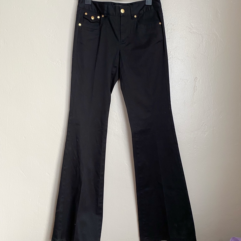 Roberto Cavalli | Black Flared Pants Gold Buttons
